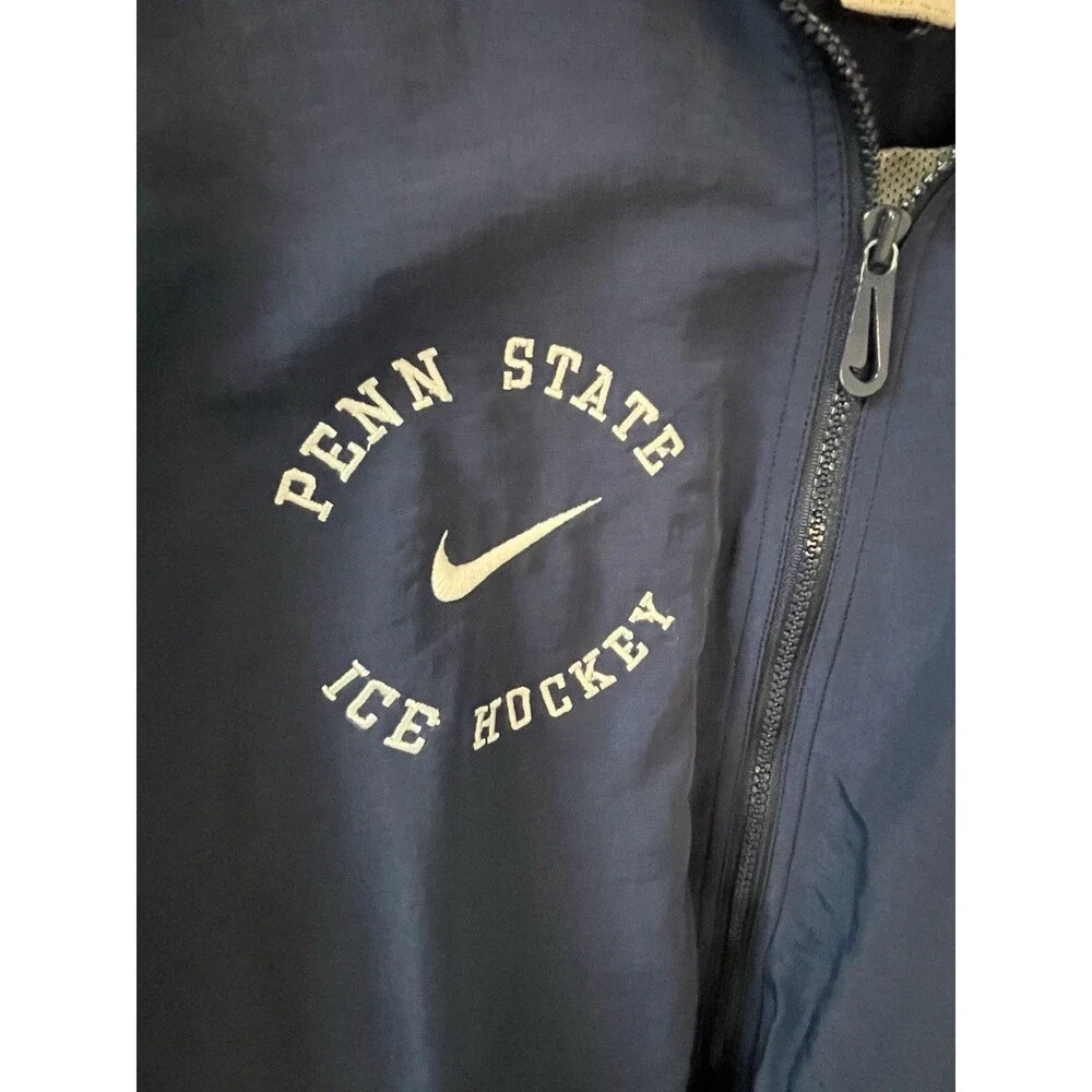 Vintage 90s Nike Penn State Ice Hockey Full Zip Windbreaker Jacket Blue Men XL